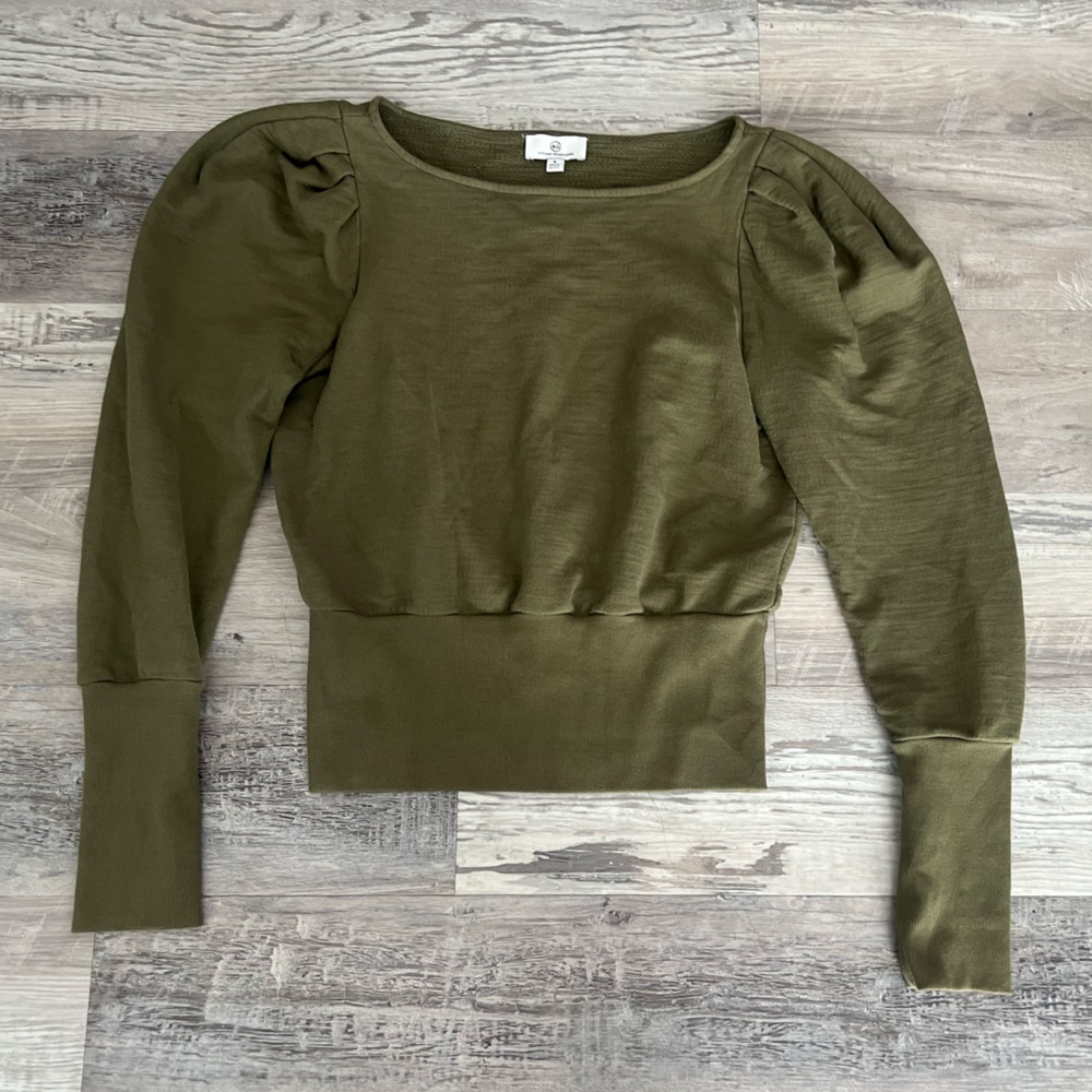 Adriano Goldschmied olive green sweater with puff sleeve